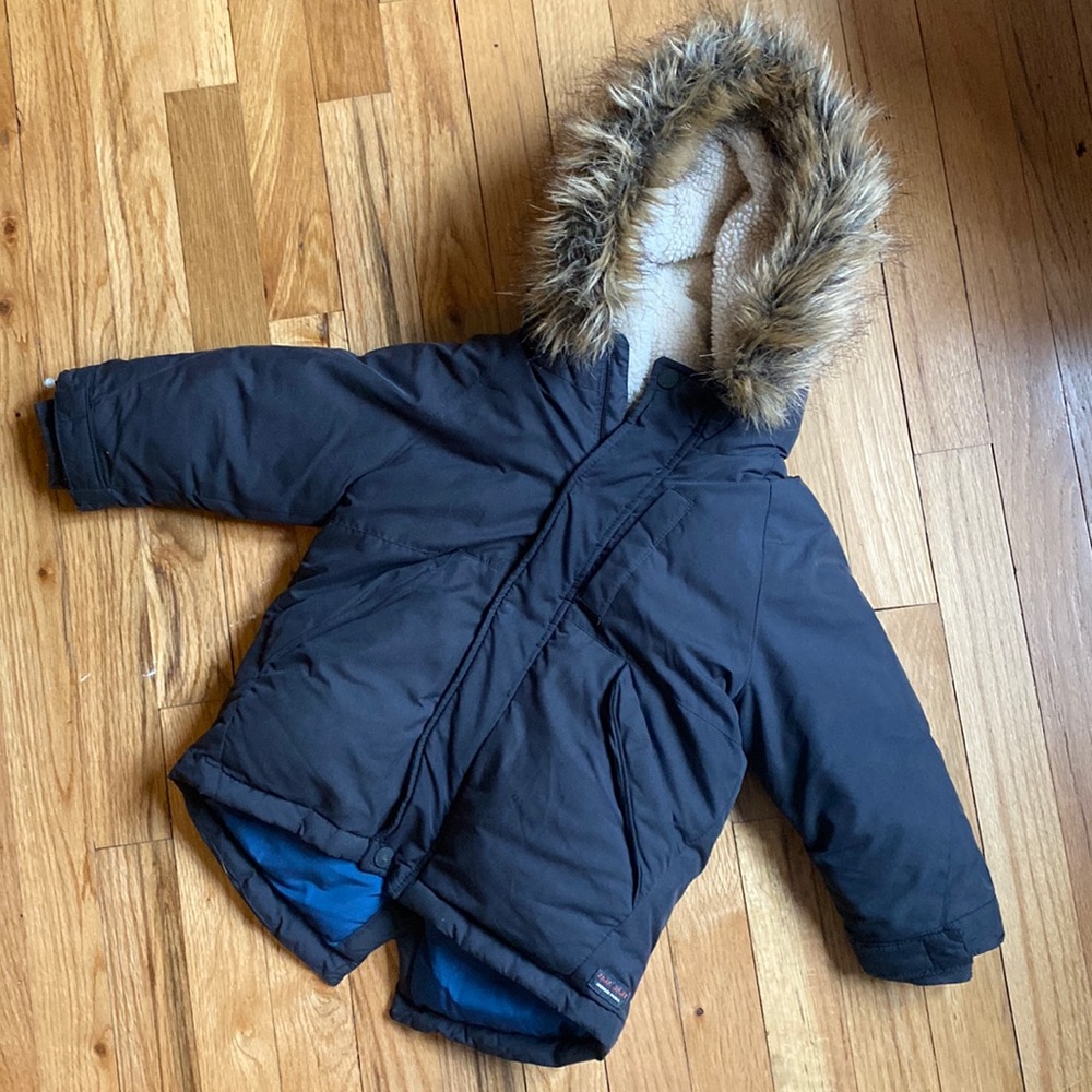 Zara Kids Black Puffer Jacket with Faux Fur Hood